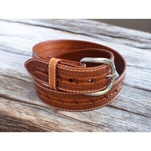 Ranger Belt Co WB3624 Western Belt Tooled Leather Saddle Tan Removable Buckle 34